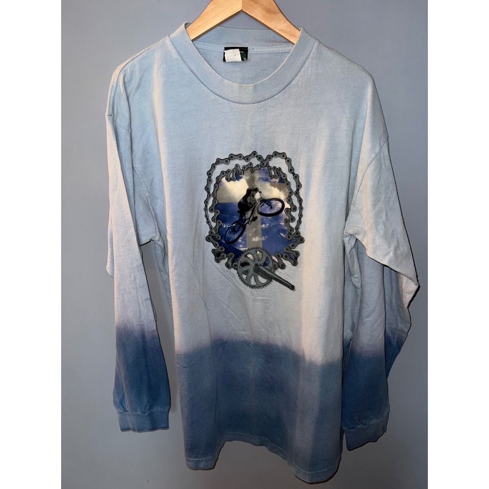 Vintage Global Generation Long Sleeve Ombre Graphic T-Shirt Blue LG BMX 90s